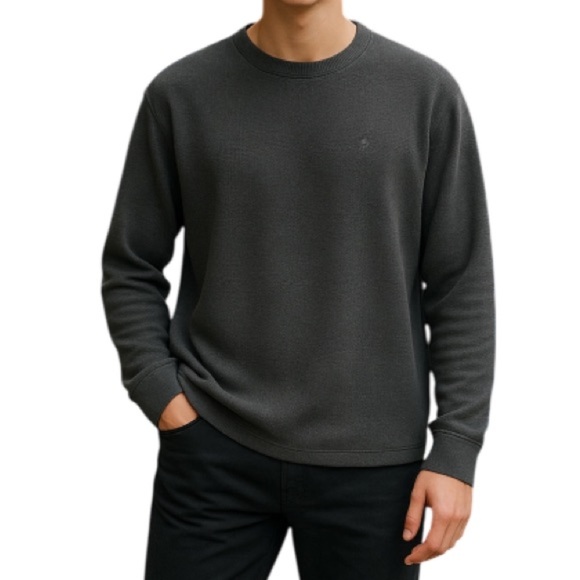 TIMBERLAND Mens Grey Thermal Crewneck Sweater Gorpcore Waffle-knit Layer Size M - Picture 1 of 10